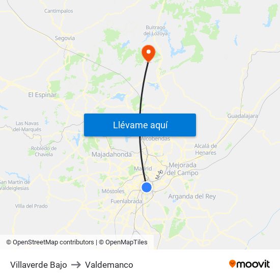 Villaverde Bajo to Valdemanco map
