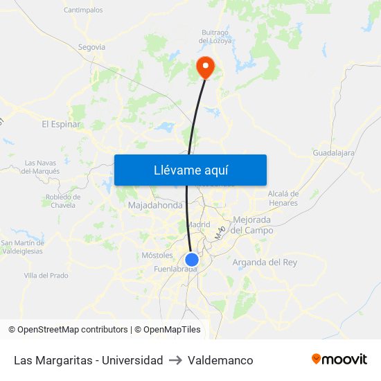 Las Margaritas - Universidad to Valdemanco map