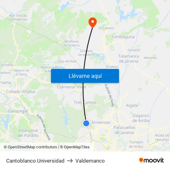 Cantoblanco Universidad to Valdemanco map