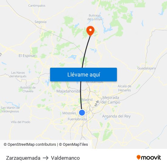 Zarzaquemada to Valdemanco map