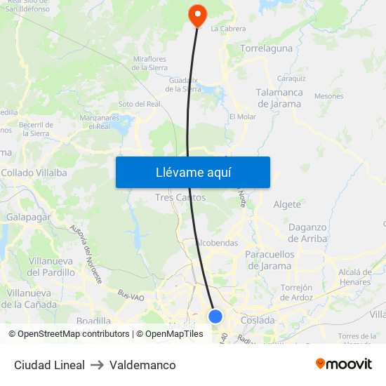 Ciudad Lineal to Valdemanco map
