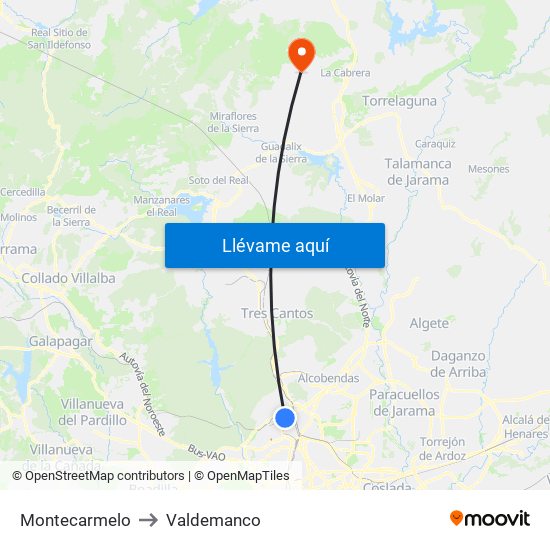 Montecarmelo to Valdemanco map