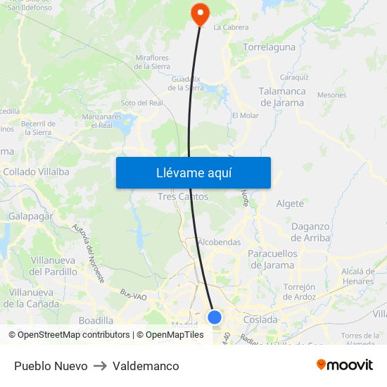 Pueblo Nuevo to Valdemanco map
