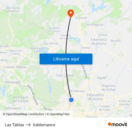 Las Tablas to Valdemanco map