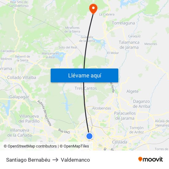 Santiago Bernabéu to Valdemanco map