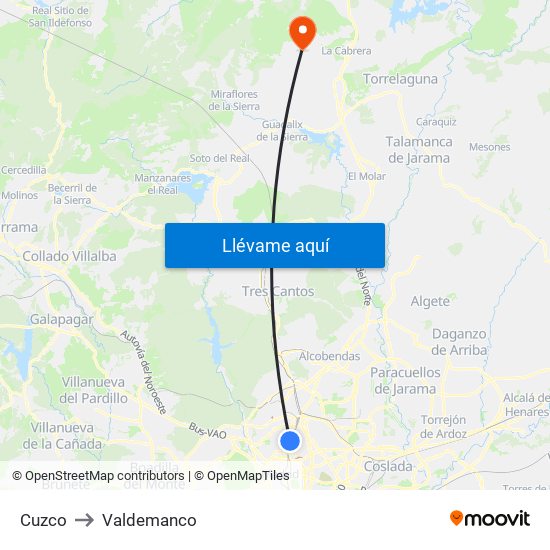 Cuzco to Valdemanco map
