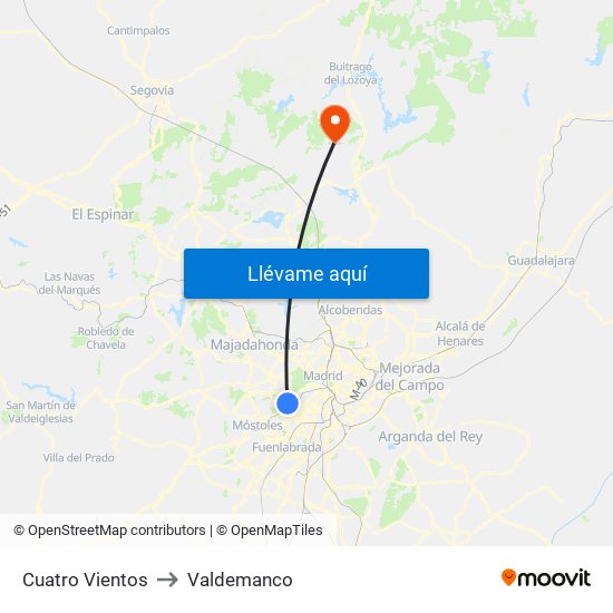 Cuatro Vientos to Valdemanco map