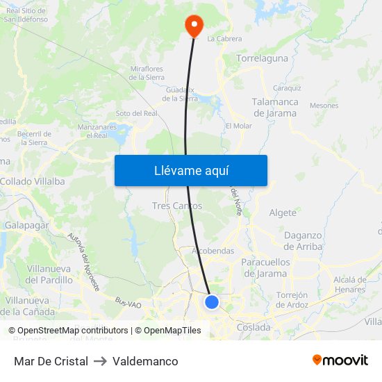 Mar De Cristal to Valdemanco map