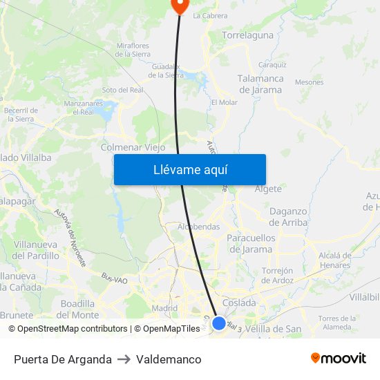 Puerta De Arganda to Valdemanco map