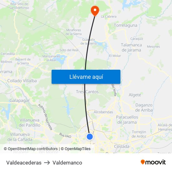 Valdeacederas to Valdemanco map