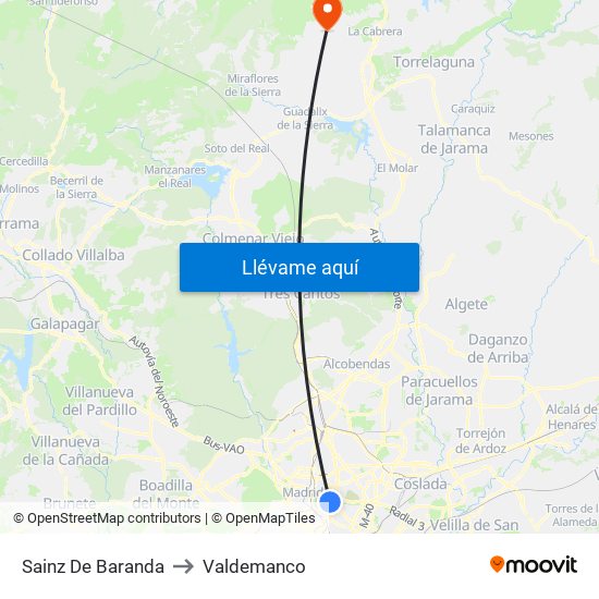 Sainz De Baranda to Valdemanco map