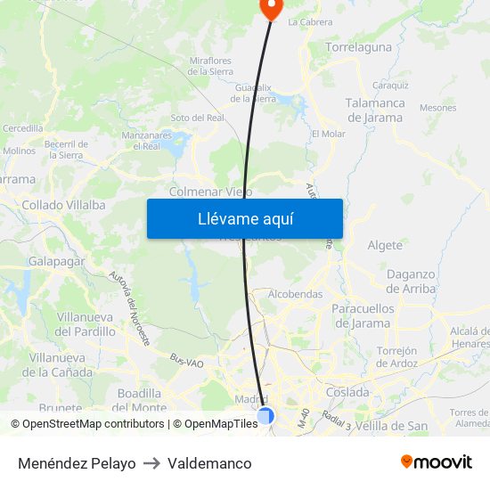 Menéndez Pelayo to Valdemanco map