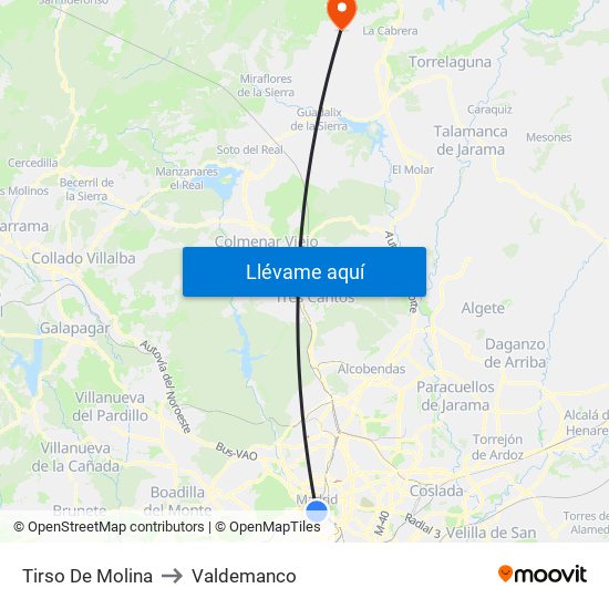 Tirso De Molina to Valdemanco map
