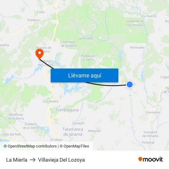 La Mierla to Villavieja Del Lozoya map