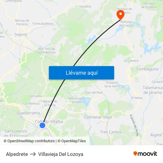 Alpedrete to Villavieja Del Lozoya map