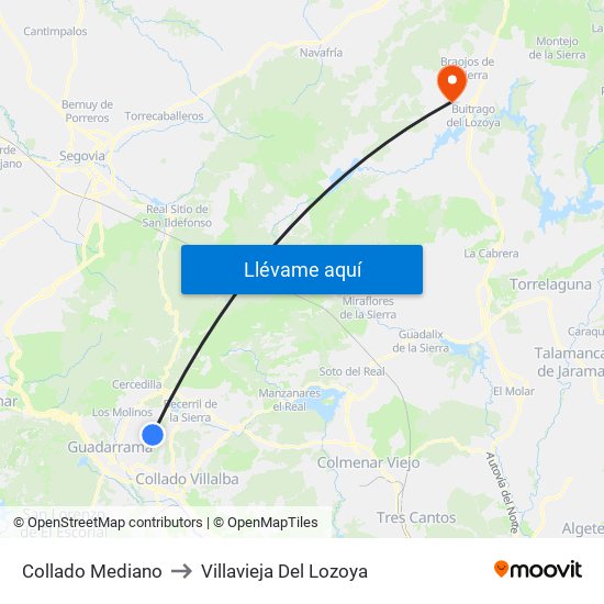Collado Mediano to Villavieja Del Lozoya map