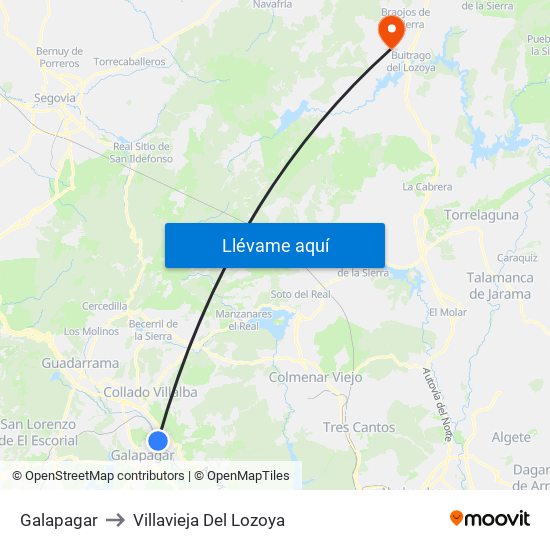Galapagar to Villavieja Del Lozoya map