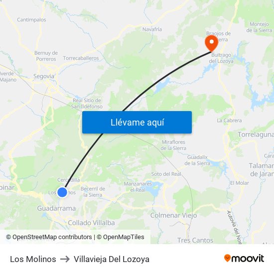 Los Molinos to Villavieja Del Lozoya map