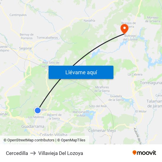 Cercedilla to Villavieja Del Lozoya map