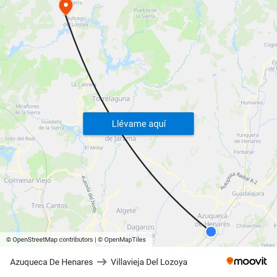 Azuqueca De Henares to Villavieja Del Lozoya map