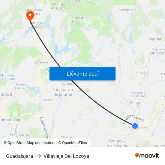 Guadalajara to Villavieja Del Lozoya map