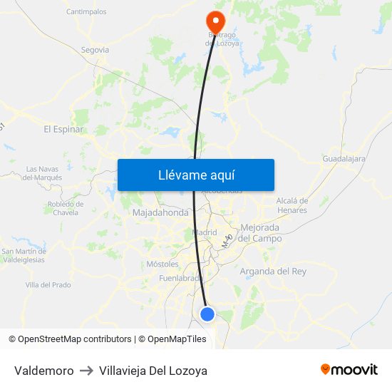 Valdemoro to Villavieja Del Lozoya map