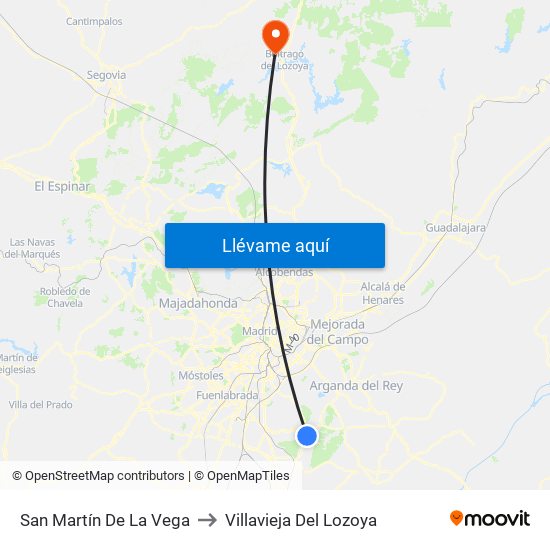 San Martín De La Vega to Villavieja Del Lozoya map