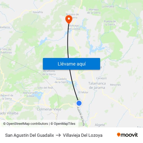 San Agustín Del Guadalix to Villavieja Del Lozoya map