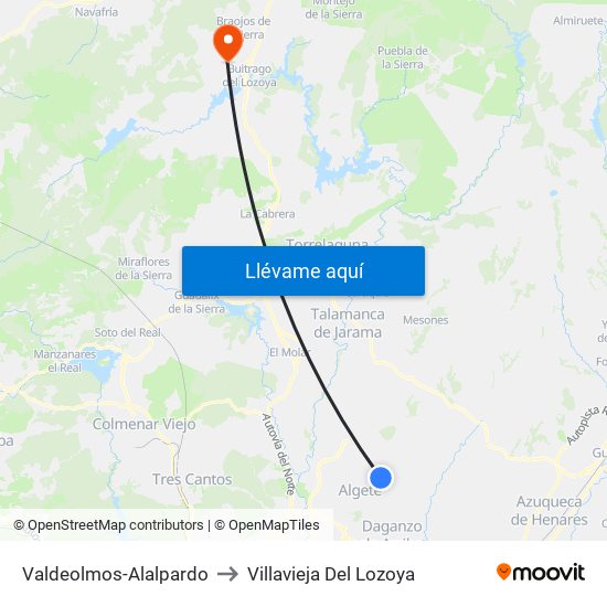 Valdeolmos-Alalpardo to Villavieja Del Lozoya map