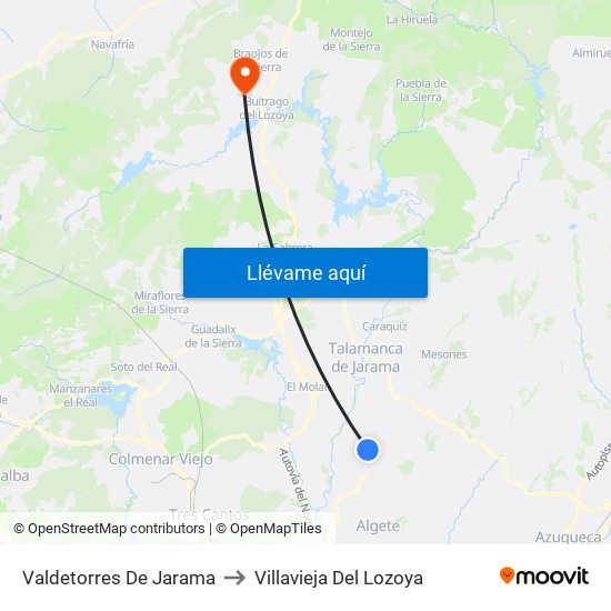 Valdetorres De Jarama to Villavieja Del Lozoya map