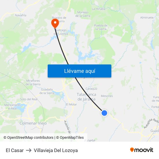 El Casar to Villavieja Del Lozoya map