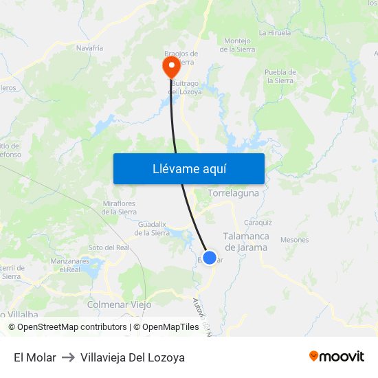 El Molar to Villavieja Del Lozoya map