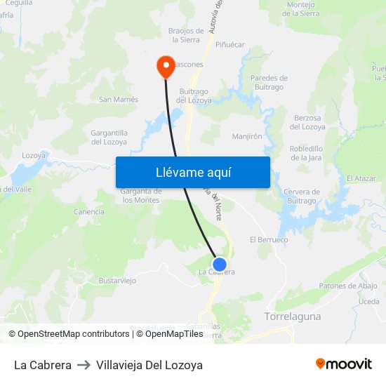 La Cabrera to Villavieja Del Lozoya map