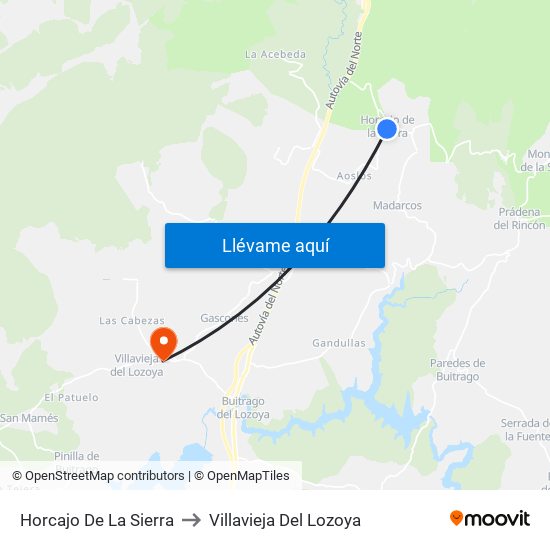 Horcajo De La Sierra to Villavieja Del Lozoya map
