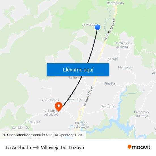 La Acebeda to Villavieja Del Lozoya map