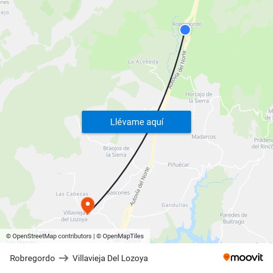 Robregordo to Villavieja Del Lozoya map