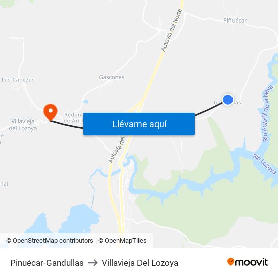 Pinuécar-Gandullas to Villavieja Del Lozoya map