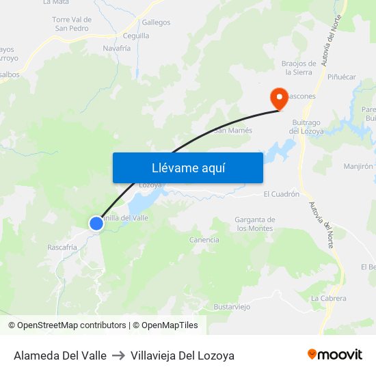 Alameda Del Valle to Villavieja Del Lozoya map