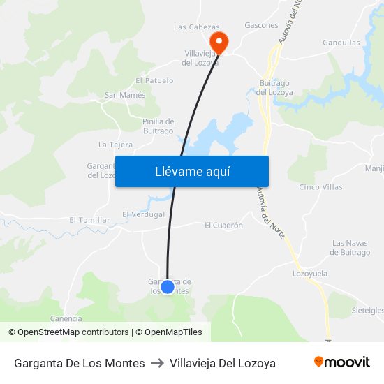 Garganta De Los Montes to Villavieja Del Lozoya map