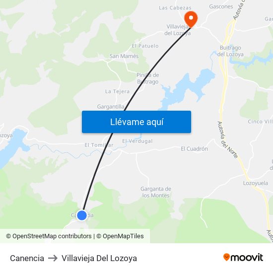 Canencia to Villavieja Del Lozoya map