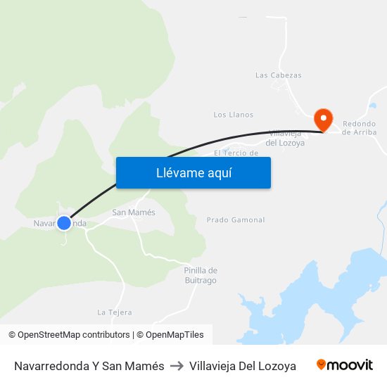 Navarredonda Y San Mamés to Villavieja Del Lozoya map