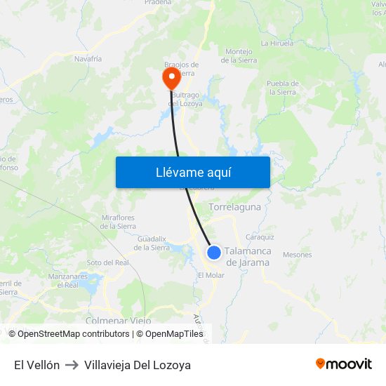El Vellón to Villavieja Del Lozoya map