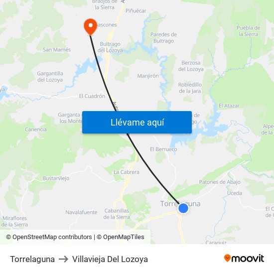 Torrelaguna to Villavieja Del Lozoya map
