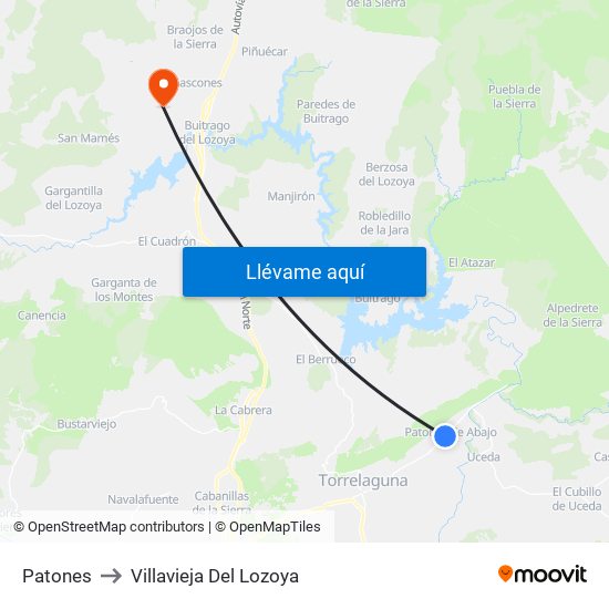 Patones to Villavieja Del Lozoya map