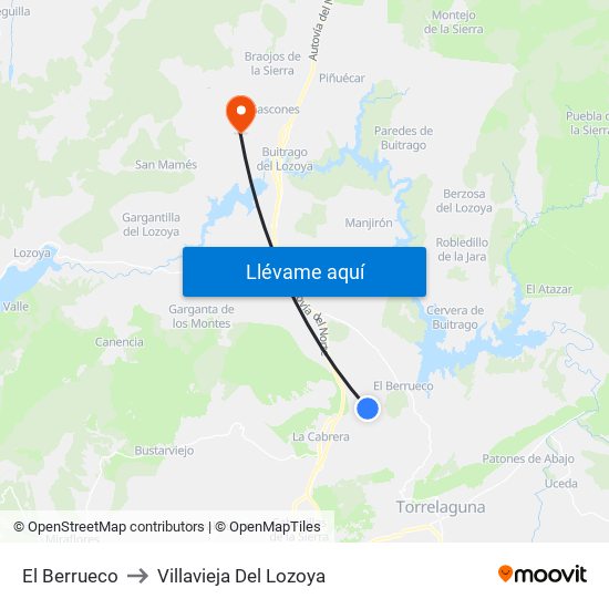 El Berrueco to Villavieja Del Lozoya map