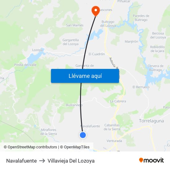 Navalafuente to Villavieja Del Lozoya map