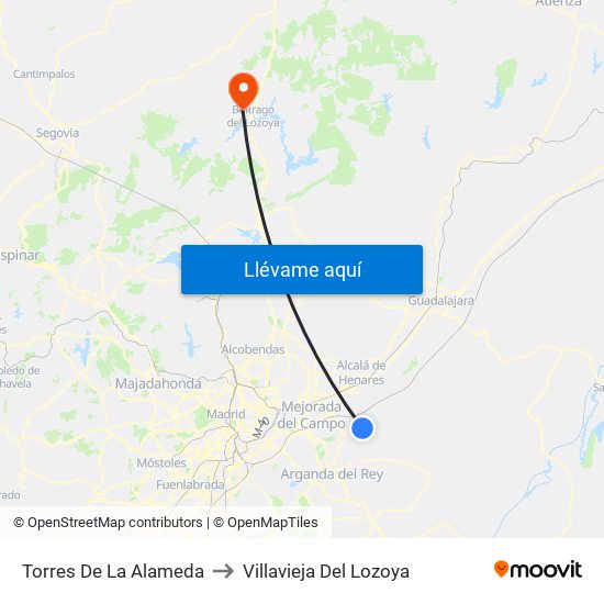 Torres De La Alameda to Villavieja Del Lozoya map