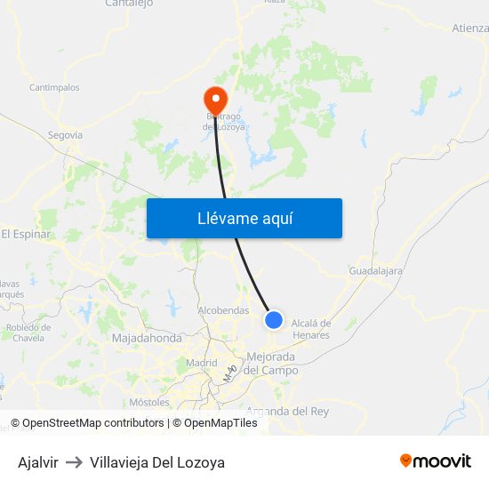 Ajalvir to Villavieja Del Lozoya map