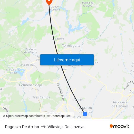 Daganzo De Arriba to Villavieja Del Lozoya map