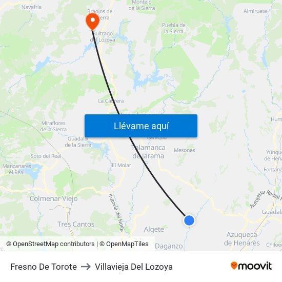 Fresno De Torote to Villavieja Del Lozoya map